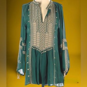 Calypso St. Barth long sleeve silk top Sz Med.